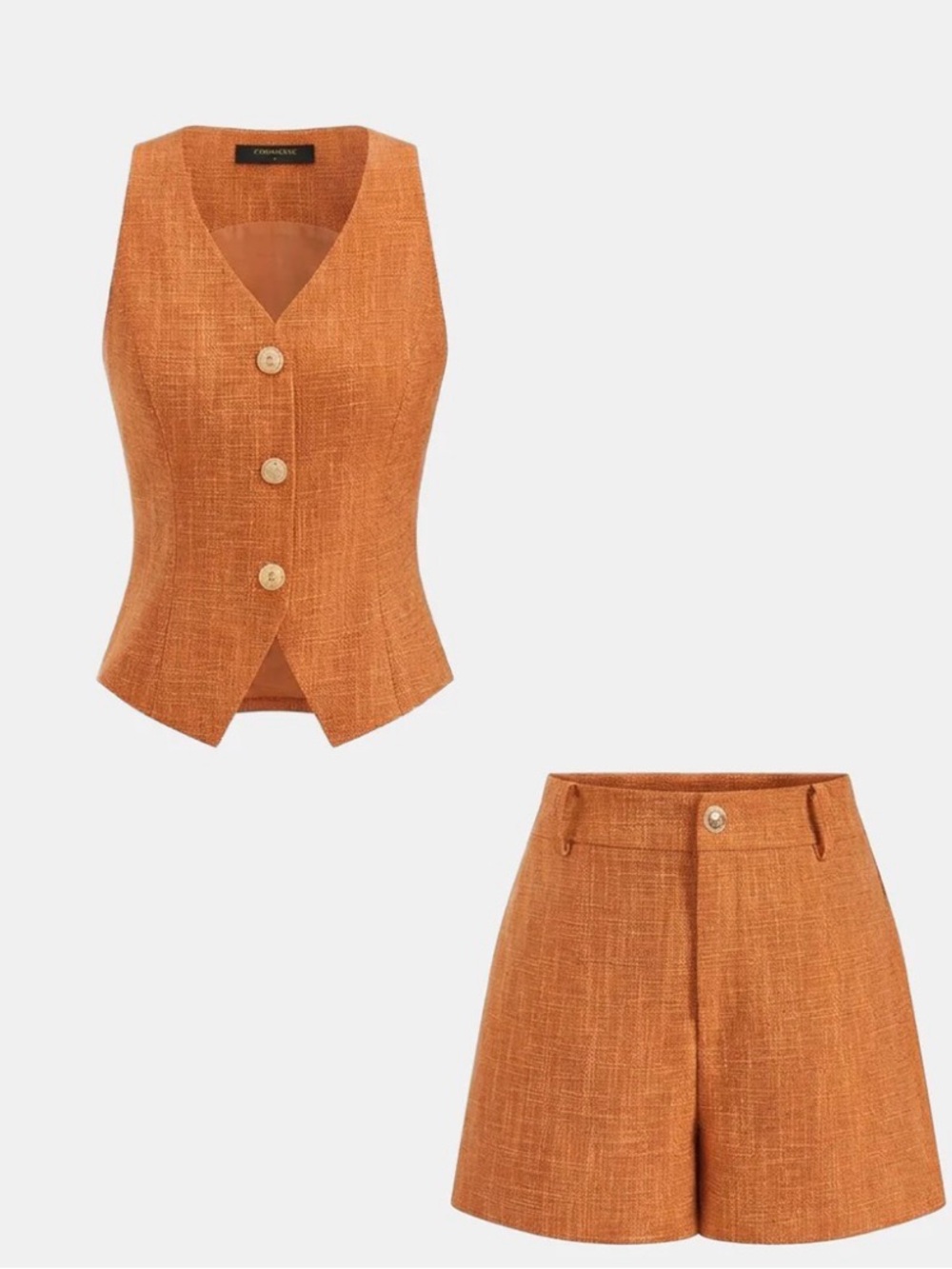 Commense Orange Textured Vest & High-Waist Shorts